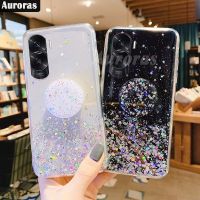 เคสโทรศัพท์2023ดีไซน์ใหม่สำหรับ Honor 90 Lite 90 Pro เลื่อมรูปดาวพระจันทร์แสงระยิบระยับซิลิโคนใสขาตั้งพับได้กันตกสำหรับ Honor 90Pro Honor90 Lite