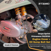 RTAMO  | Vespa วิ่ง Primavera 150/S150 สกรูยึดเครื่องยนต์ไทเทเนียมอัลลอย5เกรด โบลท์ยึดถังน้ำมัน + ร่องลึก2แบบ6สีมีความแข็งแรงสูง