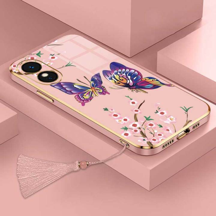 เคสสำหรับ-oppo-a78-5g-oppo-a98-5g-oppo-reno-8t-oppo-reno-8t-5g-ผีเสื้อสวยงามหรูหราพร้อมกล้องดอกไม้เคสโทรศัพท์ขอบชุบซิลิโคนนิ่มพร้อมฟรีสายคล้อง