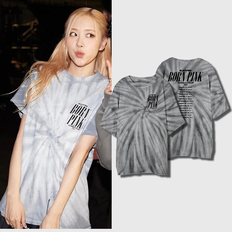 TOP卐 KPOP BLACKPINK BORN PINK World Tour Tie-dye T-shirt Women