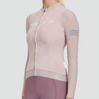 2022 Maap Hot Sale Spring Women Pink Long Sleeve Scalloped Mesh Jacquard Cycling Jersey MTB Bike Tops Clothing Comfortable Shirt