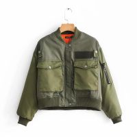 Fast Shipping 2022 Spring New Army Green Short Pilot Jacket Female Stand -Up Zipper Cardigan Cotton