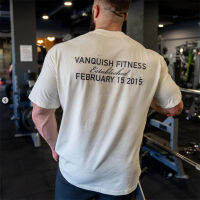 VANQUISH เสื้อยืดแขนสั้นคอกลมใส่วิ่งสำหรับผู้ชายฟิตเนสฟิตเนสเสื้อยืดแบบหลวมเสื้อยืดแฟชั่นเสื้อออกกำลังกายฤดูร้อน