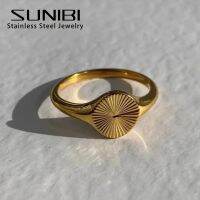 SUNIBI Stainless Steel Rings for Women Gold Plated Do Not Fade Wave Rays Texture Signet Dainty Ladies Ring Jewelry Wholesale