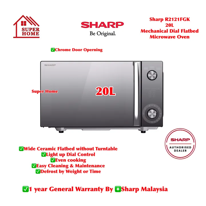 Sharp Microwave Oven R2121FGK 20L Mechanical Dial Flatbed Microwave
