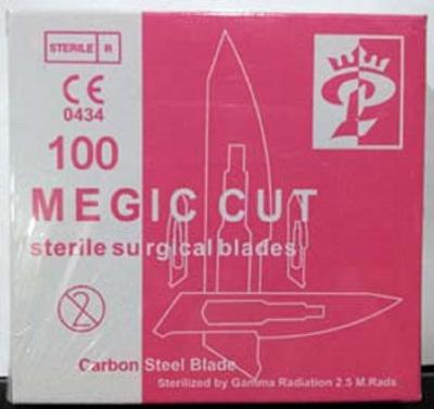 ใบมีดผ่าตัด เบอร์10  Carbon Steel No.10 ยี่ห้อ Magic cut ฆ่าเชื้อแล้ว 1 กล่อง (100 ชิ้น)