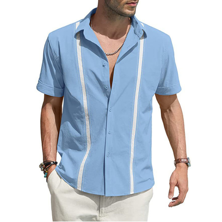 Men's Traditional Cuban Camp Collar Guayabera Shirt Short Sleeve ...