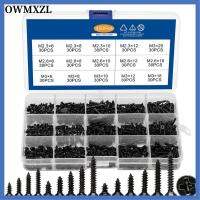 OWMXZL 450Pcs M2.3 M2.6 M3 สกรูเกลียวปล่อย เหล็กคาร์บอนสตีล สีดำสีดำ สกรูหัวแบน Phillips หัวเจาะรู สกรูเล็กๆ ผลิตภัณฑ์ดิจิทัล