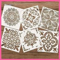 UOIGXO SHOP 6pcs/set ใหม่ ลายนูน กลวงออก ชุดลายฉลุ Mandala แม่แบบการวาดภาพ ทำบัตรเพ้นท์เฟอร์นิเจอร์ กระดานวาดภาพ