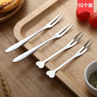 Household creative cute thickened stainless steel fruit fork childrens cartoon fruit pick fruit insert dessert cake set 【JYUE】