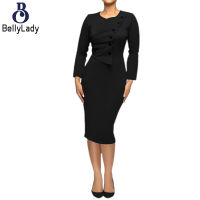 95% Polyester 5% Spandex European And American Women Dress Autumn New Button Shirring Pencil Skirt Dress【fast】