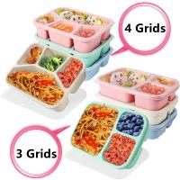 ☈ 4/3 Grids Bento Box Portable Food Storage Lunchbox Leakproof Food Container Microwave Oven Dinnerware Students Lunch Bag Kids