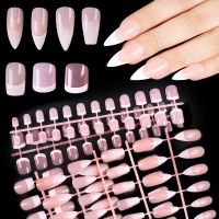 24 Pcs/set Pink French Ballerina Coffin Fake False Nails Crescent Moon Pattern Design Nail Art Tips Manicure Toe Nail Extension fenguhan