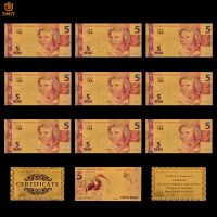 10Pcs/Lot Souvenir Brazil 5 Reais Gold Banknote 99.9% Gold Foil Bill Fake Currency Paper Money Collection And Business Gifts