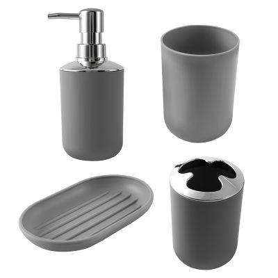 4 Pcs Plastic Bathroom Accessory Set,Bath Toilet Brush Accessories Set with Toothbrush Holder,Toothbrush Cup