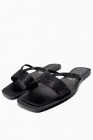 【Available】2023 Summer New TRF Womens Shoe ZA Black Shiny Detail Slippers Flat Sandals 45485342