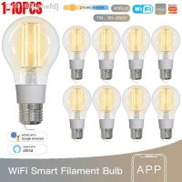 ♟✷﹊ ivhefd MOES-Lâmpada Inteligente Wifi Lâmpada de Filamento Regulável Lâmpadas Incandescentes Espiral Dourada Controle App Alexa Google E27 7W