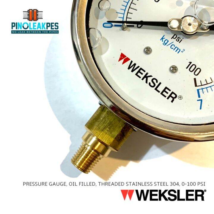 4" Dial Face Pressure Gauge (0100 psi), Oil Filled , All Stainless Steel 1/4" Bottom Connection