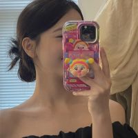 Korean Cute Funny Cartoon 3D Girl Holder Stand Soft Case For iPhone 14 13 12 Pro Max 11 Lovely Gradient Shockproof Cover Funda