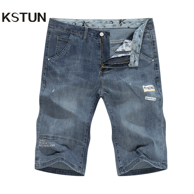 KSTUN Denim Short Jeans 2022 Men Jeans Pants Light Blue Stretch Slim Straight Fashion Desinger Letters Mens Jeans Brand Shorts