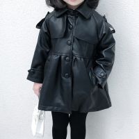 2023 Childrens Jacket New Korean Style Clothes Solid Ccolor Long-sleeve Leather Outerwear Spring Autumn Girls Fashion Coat 2-6y