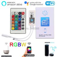 Magic Home WiFi RGBW LED Controller พร้อม24Key IR Remote Timer ฟังก์ชั่นเพลง Alexa Voice Control สำหรับ5-28V RGBW Strip