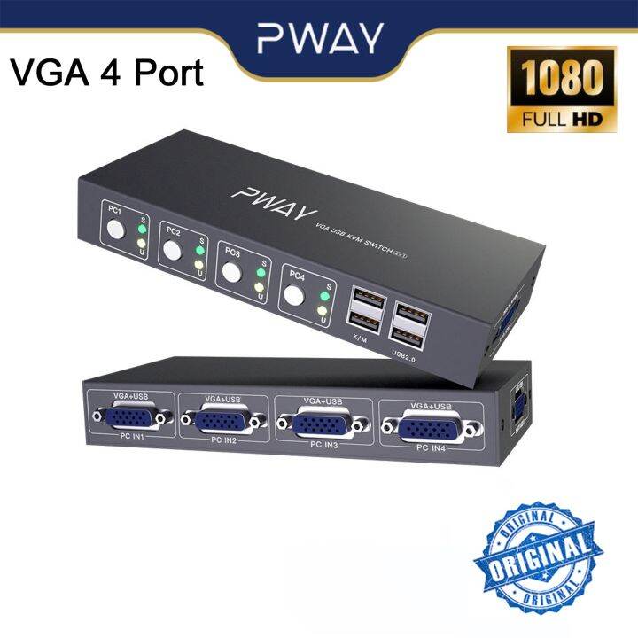 PWAY Hotkey 4 In 1 Out VGA KVM Switch Support 1080P60Hz VGA Splitter
