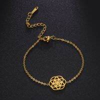 Stainless Steel Bracelets Hollow Flower of Life Pendant Trendy Design Sense Chain for Women Man Jewelry Party Aesthetic Gift New