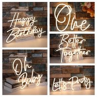 43x31 Happy Birthday Led Neon Sign for Birthday Party Decor Oh Baby Neon Light Lets Party Home Hanging Decor