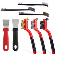 8Pcs Small Brass/Stainless/Nylon Steel Scratch Brushes Black &amp; Red with Paint Scraper for Rust,Dirt