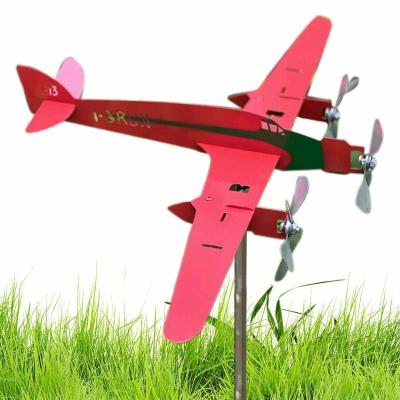 เครื่องบิน Weathervane Plug-In Vane 3D Kinetic Art สไตล์โลหะ Spinning Decor Wind Chime ตกแต่งสวน Party Supplies เครื่องบิน