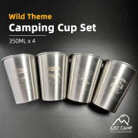 4PCS Outdoor Cup Set 350ML 304 Stainless Steel Camping Hiking Picnic Wild Pattern Water Tea Beer Coffee BBQ Cold Drin Portablenks