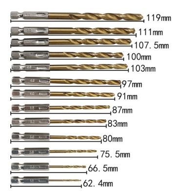 HH-DDPJ13pcs Hss Drill Bit For Metal Titanium Coated Twist Drill Set 1.5 ~ 6.5mm With 1/4" Hex Shank Hex Screw Woodworking  Dt6