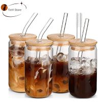 hotx【DT】 400/500ml Transparent Drinking Utensil Glass Cup with Straws Wine Beer Cola Juice Cold Drinkware Can