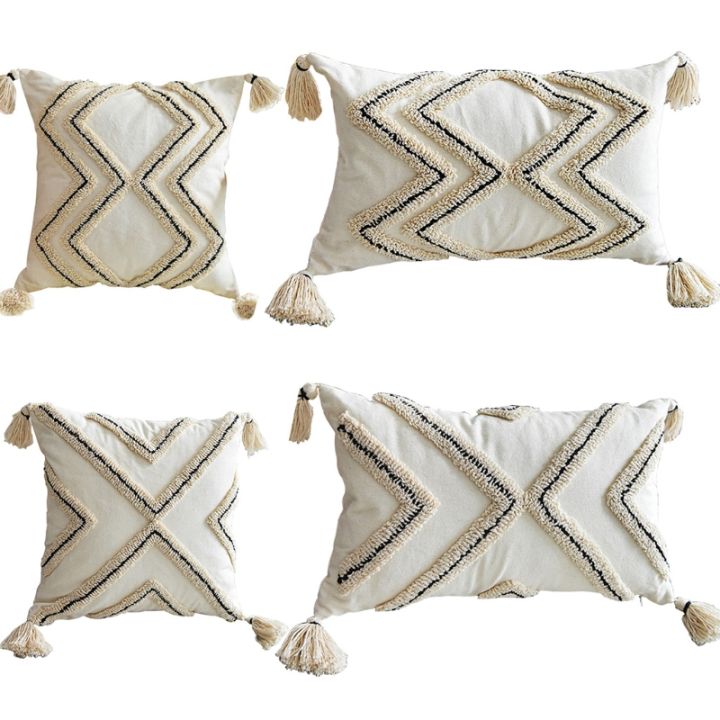 nordic-style-boho-throw-pillow-case-woven-tufted-geometric-striped-cotton-cushion-cover-shell-with-tassel-for-couch-sofa