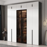 [COD] wardrobe home bedroom solid apartment modern minimalist light luxury storage glass two-door cabinet