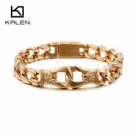 KALEN Punk Handcuff กำไลข้อมือสวยๆสำหรับสแตนเลสชายสีทอง12มม. สีสันสดใสโซ่ข้อมือเครื่องประดับโซ่