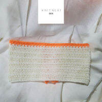 knitneatbkk-BKN002 Neon orange w/ offwhite bikini บิกินี ถักมือ ไหมพรม สีส้มนีออน เเละ ขาว ขนาด 32"-36"