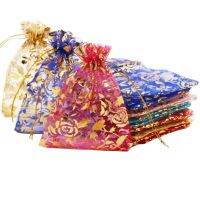 【LZ】❂◕  Rosas Amor Natal Organza Sacos Drawstring Gift Bag Charme Jóias Embalagem Sacos 7x9 9x12 11x16 13x18cm 100Pcs por lote