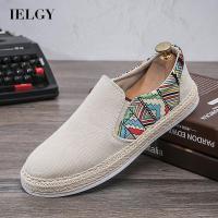 IELGY รองเท้าข้อต่ำสลิป-บนผ้าใบลำลองของผู้ชาย