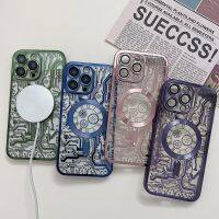 เคสแฟชั่นลายวงจรหรูหราสำหรับ IPhone 14 13ชุบเคสมือถือแม่เหล็ก12 11 Pro Max ชาร์จไร้สายฝาหลังแบบใส