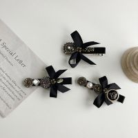 ◆❈ New France Black Bow Pearl Hair Accessories Hair Clips Pins Elegant Daily Bowknot Imitation Pearl Headwear Barrettes Spring Clip