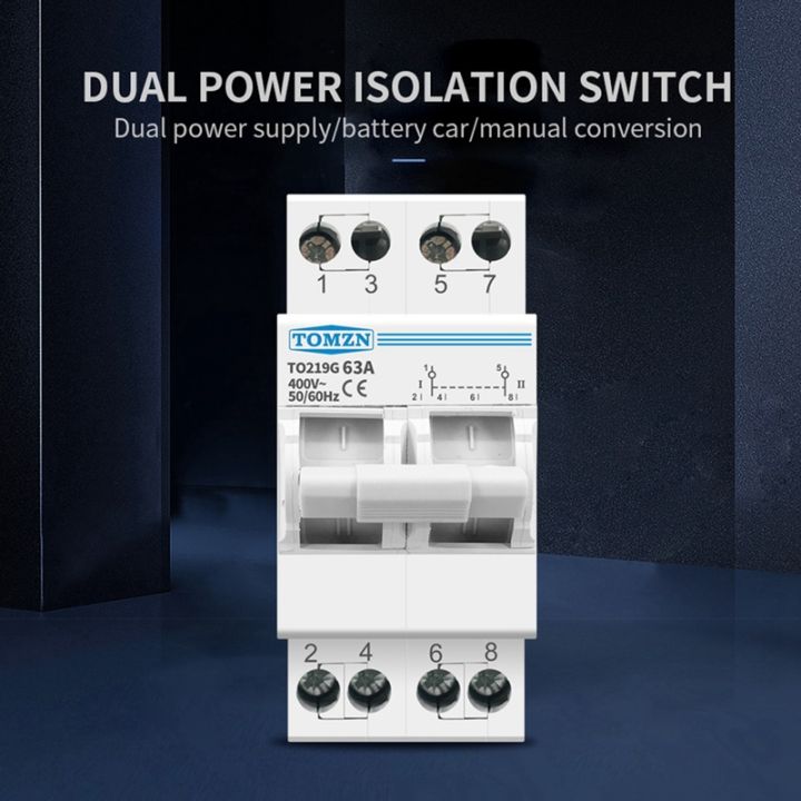 tomzn-2p-63a-mts-dual-power-manual-transfer-isolating-switch-interlock-circuit-breaker-din-rail-isolating-discounnecting-switch