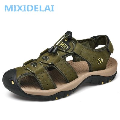 MIXIDELAI Genuine Leather Mens Shoes Summer Mens Sandals Men Sandals Fashion Outdoor Beach Sandals And Slippers Big Size 38-48