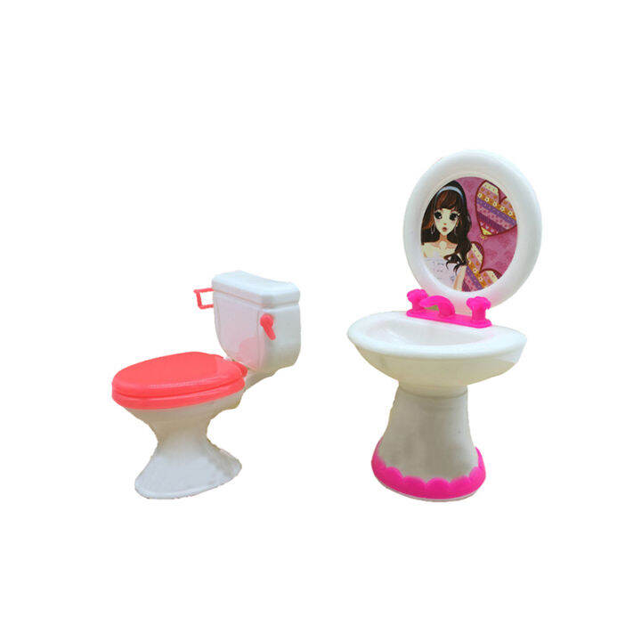 2sql Kids Mini Dolls Accessories Toy Set Plastic Barbie Doll Toy Toilet