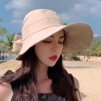 Fashion Summer Women Ponytail Empty Top Cap Wide Brim Anti-UV Bowknot Beach Hat Lady Foldable Cotton Visor Travel Sunscreen Caps