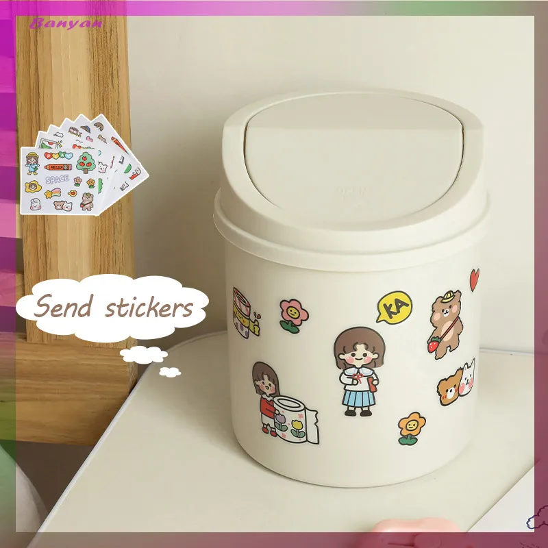 Mini Desktop Bin Small Trash Can Tube 1Pcs with Cover Bedroom Trash Can  Garbage Can Clean Workspace Storage Box Home Desk