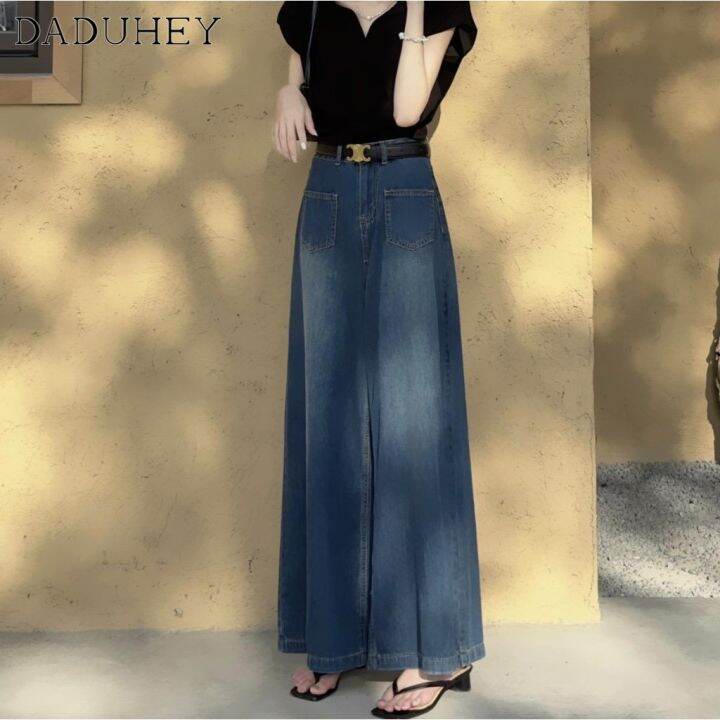 daduhey-womens-korean-style-new-summer-retro-washed-out-jeans-high-waist-wide-leg-loose-dropping-casual-mop-pants