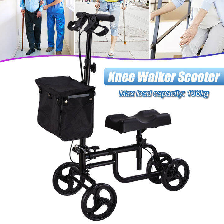 Mobility Knee Walker Scooter Roller Crutch Leg Steerable Foldable Black