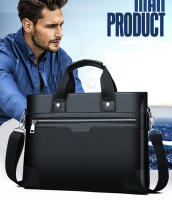 Men PU Leather Shoulder Fashion Business Bag Handbag Black Bag Men Document Leather Notebook Briefcase Bag